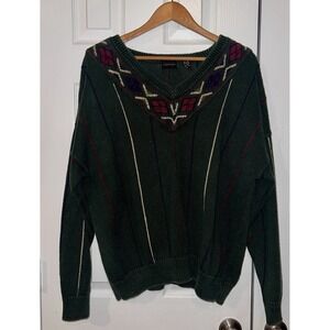 Structure‎ Vintage 90s Sweater Cable Knit M Striped Cricket Golf Tennis V Neck